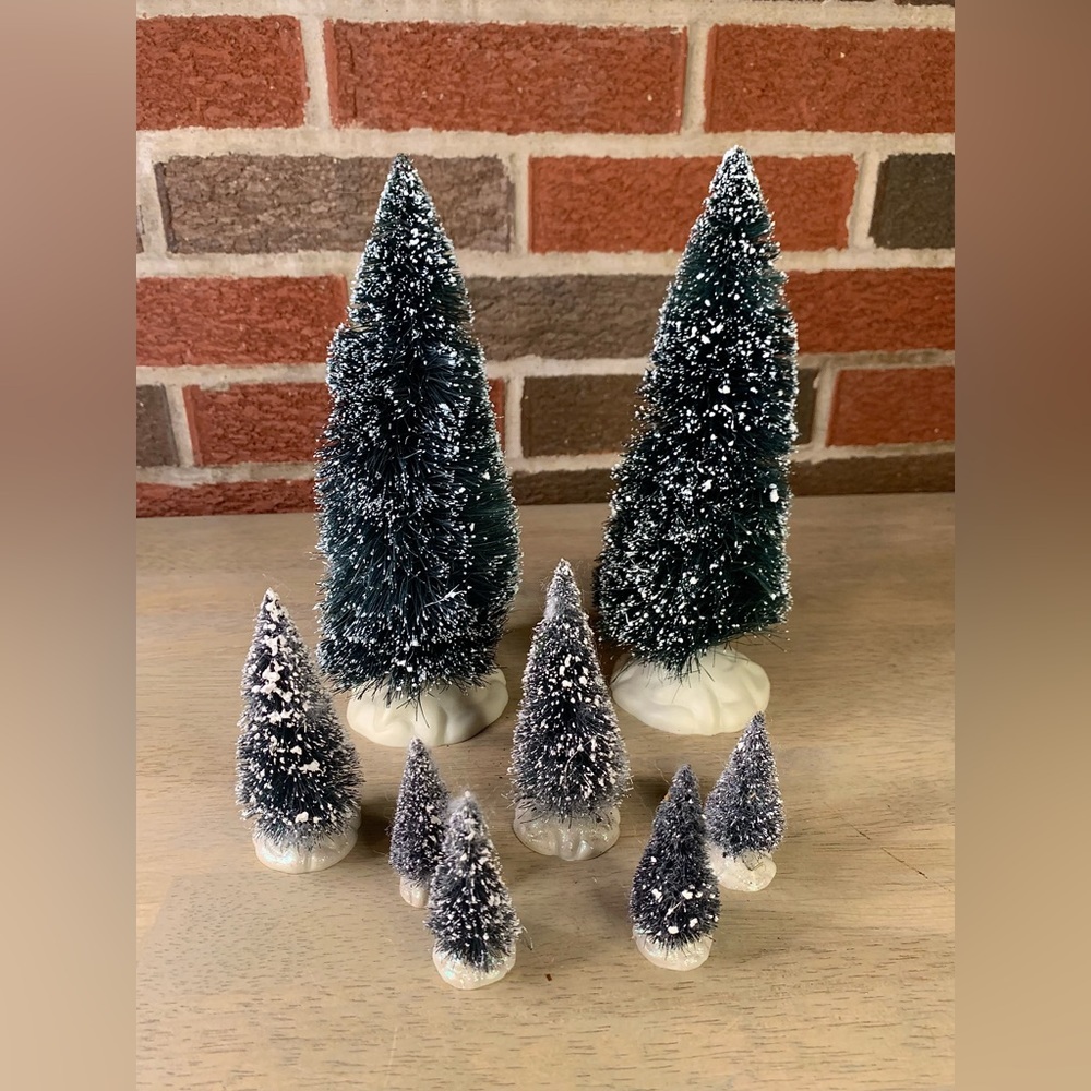 Lot‎ of 8 Lemax Flocked Village Christmas Pine Trees Forest Small, Med, & Large